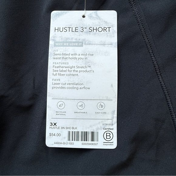 NWT! Athleta Women's Plus 3XL Black Hustle 3" Active Shorts Running Workout Gym - Picture 8 of 9